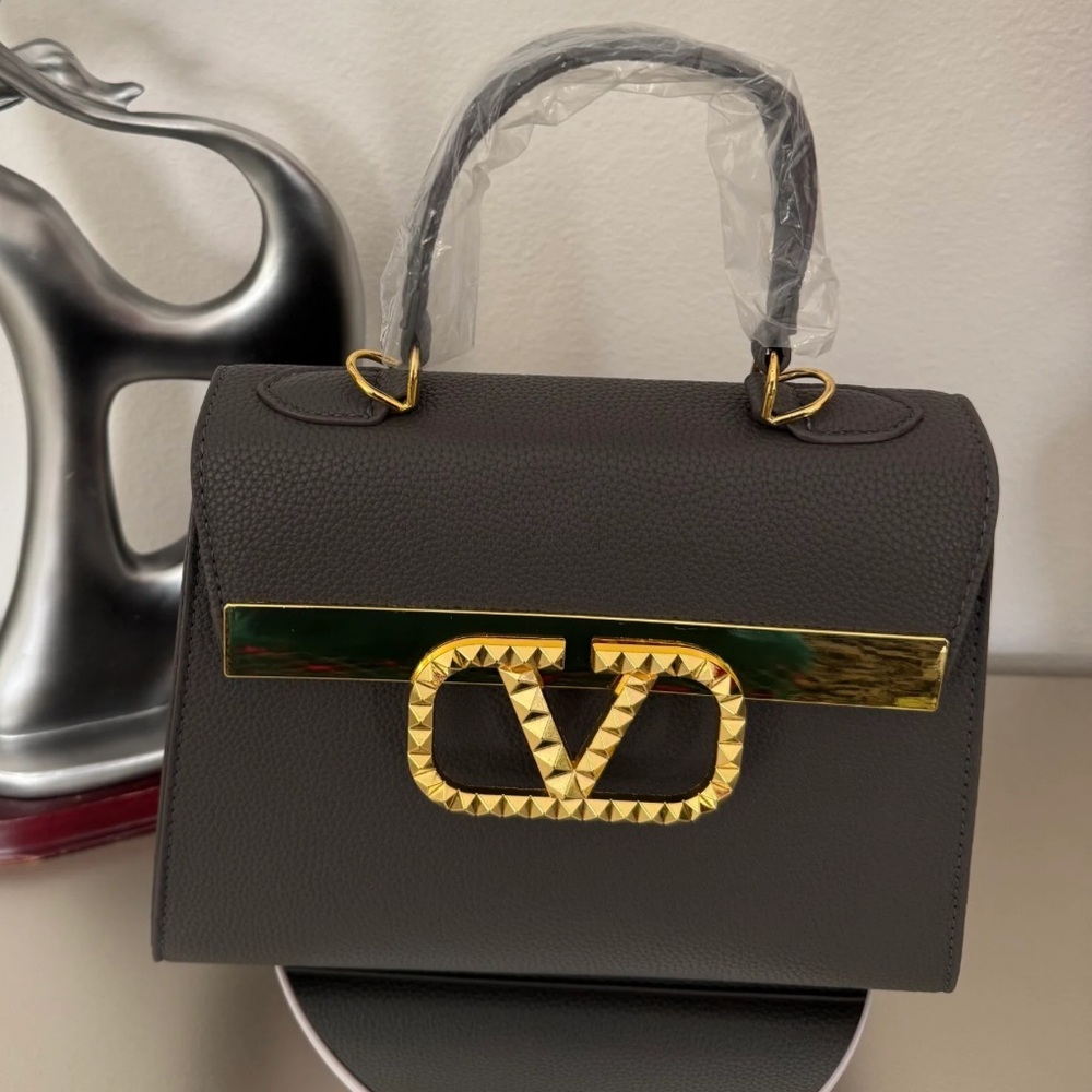 Beautiful slate gray Vegan leather V satchel bag